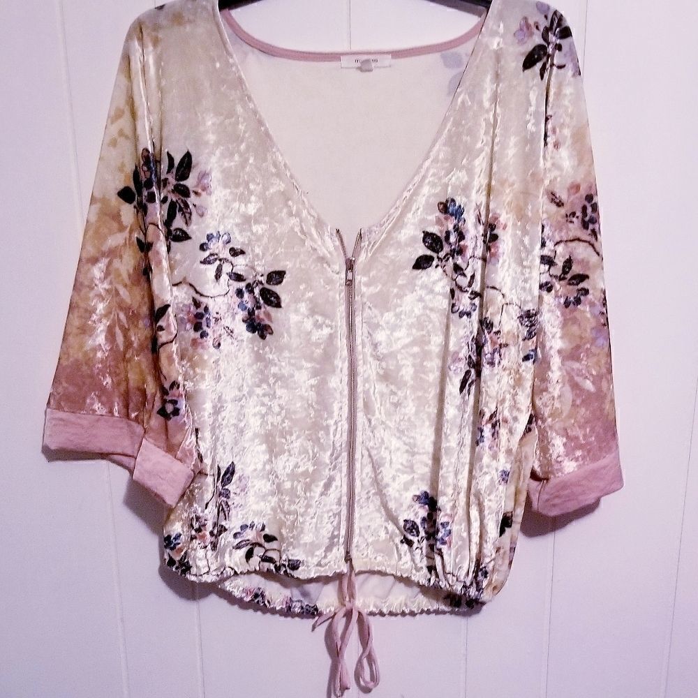 Maurices Womens S/M velour zip up floral top